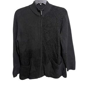 Chicos Design Sweater Womens Sz 3 Black Zip Up Cardigan Acrylic Wool Blend XL